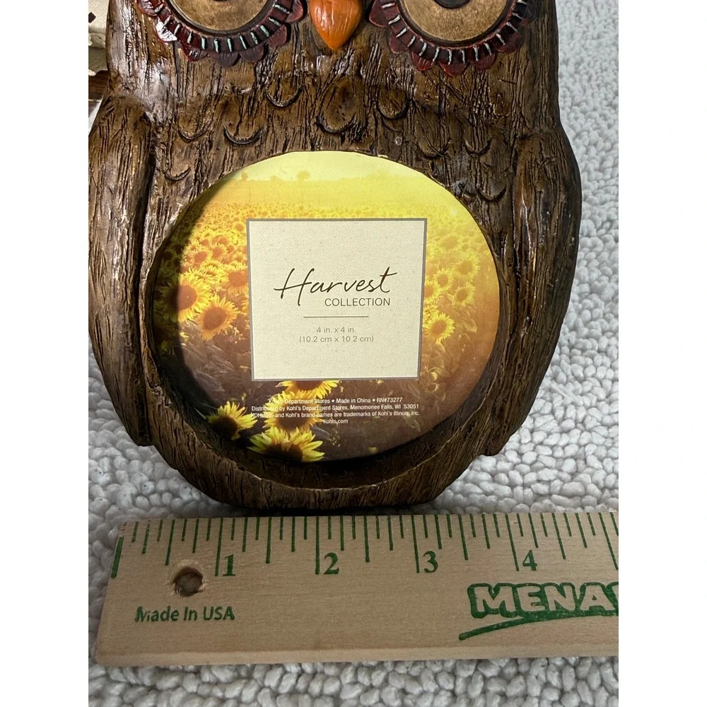 Kohls Harvest‎ Collection Owl Photo Frame Brown Resin Wood Look 4x4